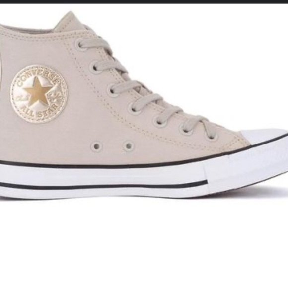 Converse High-Top Sneakers in Light Tan with Gold Logo - Picture 1 of 6